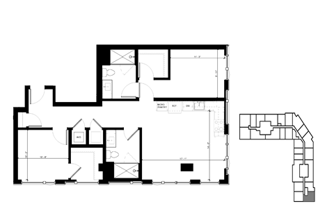Floor plan for 2 beds, 2 baths, 1186 sqft